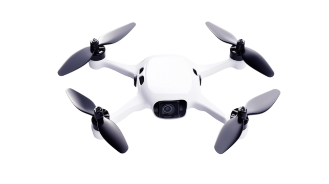 A small drone, flying in the air, small drone, floating in the air, small drone, a small drone floating in the air, a moment of a small drone flying in the sky, on a transparent backgrounds