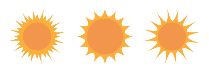 Sun icon set. Yellow sun star icons collection. Summer, sunlight, sun icon.
