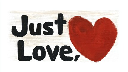 Just Love Red Heart and Bold Black Lettering on Textured White