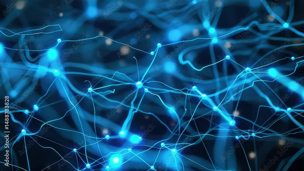 Poster abstract neural network visualization with glowing blue connections