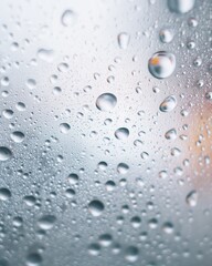 Close-up of water droplets on a smooth surface, forming a beautiful and reflective pattern