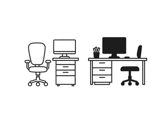 Minimalist Office Desk Setup - Outline vs. Solid Black Contrast