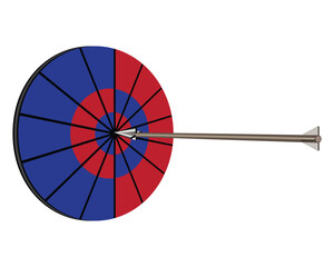 Obraz premium vector design of an arrow stuck right in the center point of a round target with a mixture of blue and red colors