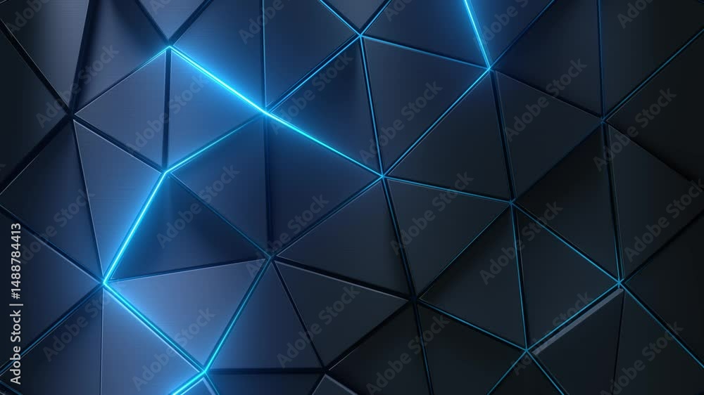 Poster 3d render mosaic texture with bright neon lights animation. futuristic surface abstract background f