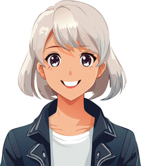 Stylish Anime Girl in Urban Outfit – Retro Manga Style Vector Portrait