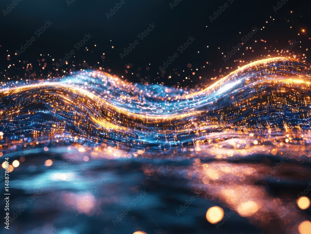Poster dynamic waves of light and color abstract background digital art vibrant environment close-up view c