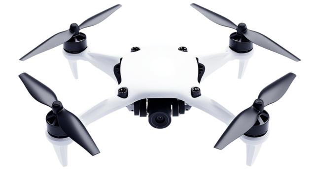 A small drone, flying in the air, small drone, floating in the air, small drone, a small drone floating in the air, a moment of a small drone flying in the sky, on a transparent backgrounds