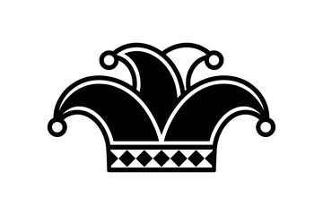 Black and White Vector Jester Hat Icon with Diamond Pattern