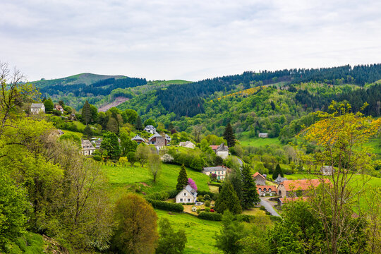 Village of Tournemire (Cantal) in the valley of the Doire from the Anjony Castle
