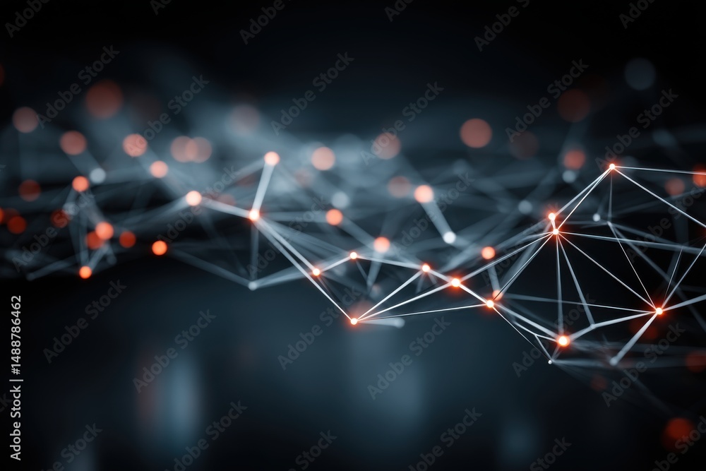 Poster abstract network of glowing connections representing data and information flow, modern technologies 