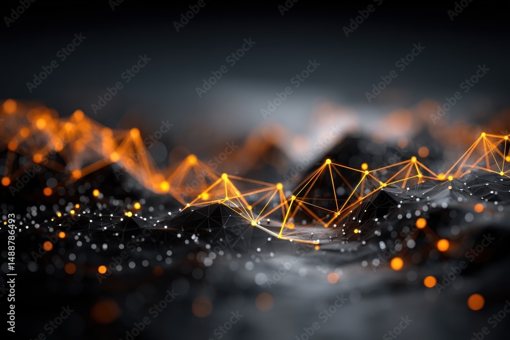 Poster a futuristic network landscape with glowing orange connections, symbolizing digital communication an