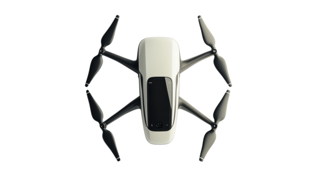 A small drone, flying in the air, small drone, floating in the air, small drone, a small drone floating in the air, a moment of a small drone flying in the sky, on a transparent backgrounds