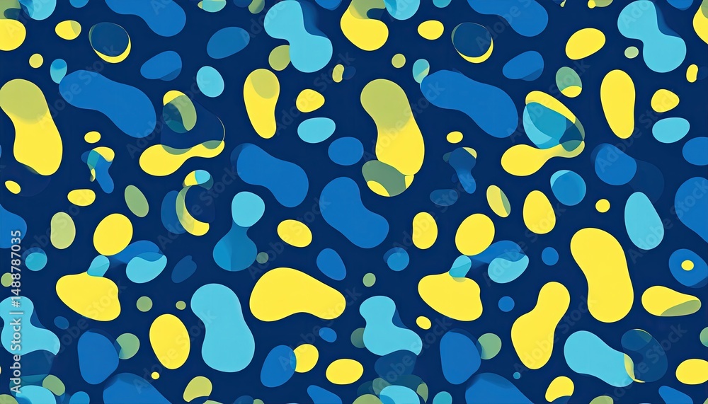 Aufkleber abstract pattern featuring organic shapes in shades of blue and yellow against a dark blue backgroun