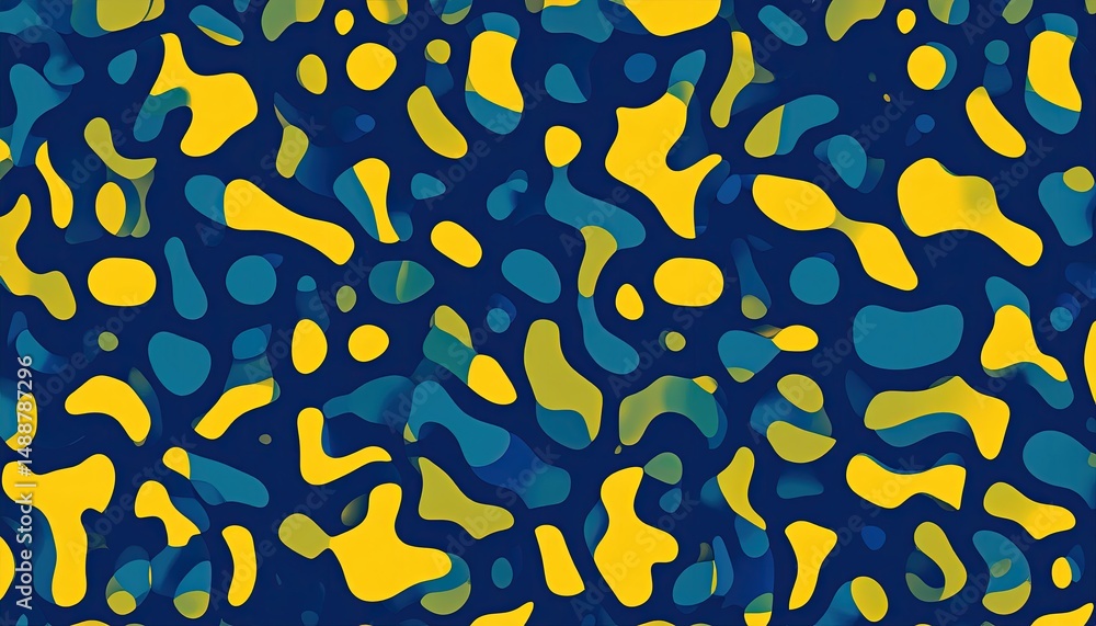 Aufkleber abstract artistic pattern featuring organic shapes in shades of blue and yellow against a dark blue 