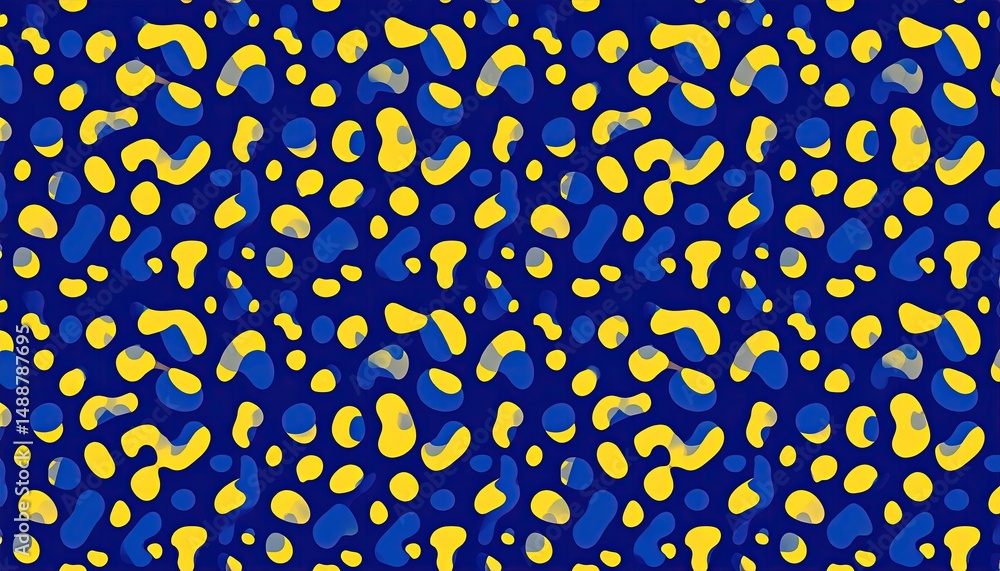 Poster vibrant abstract pattern featuring irregular shapes in contrasting shades of blue and yellow against