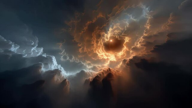 Celestial Convergence Dramatic Sunburst Through Golden and Silver Clouds