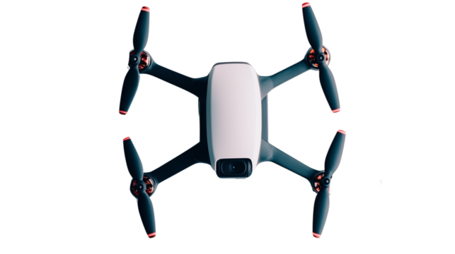 A small drone, flying in the air, small drone, floating in the air, small drone, a small drone floating in the air, a moment of a small drone flying in the sky, on a transparent backgrounds