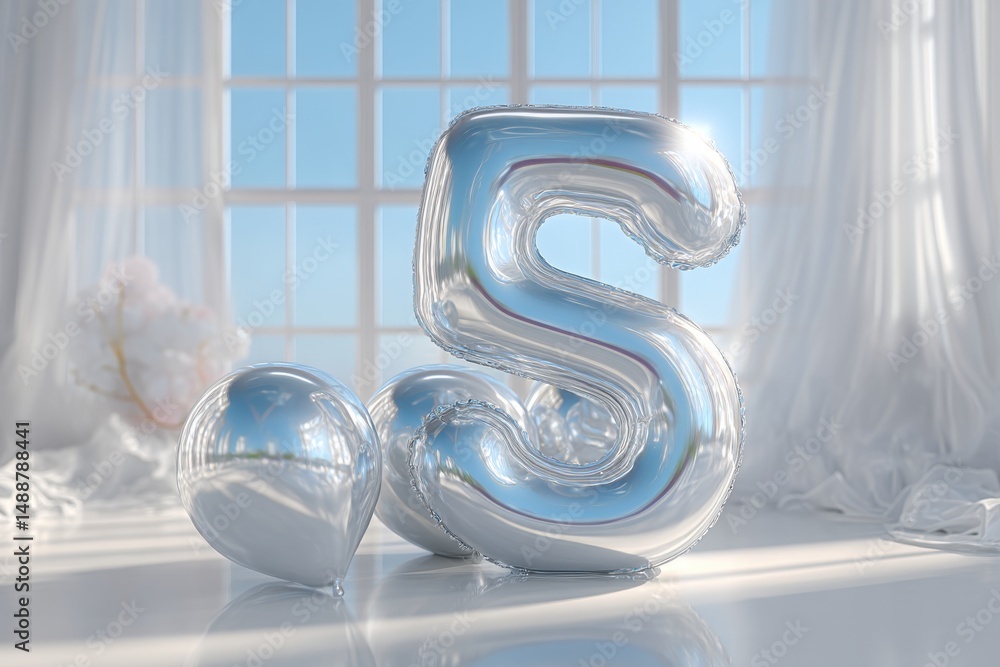 Poster elegant and luminous composition featuring a foil balloon of number five, creating a festive and cel