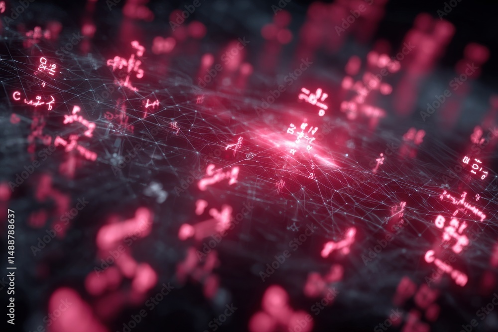 Poster abstract digital network with glowing symbols, a futuristic representation of interconnected data st