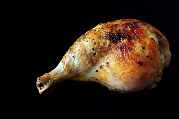 Roasted chicken leg against black backdrop