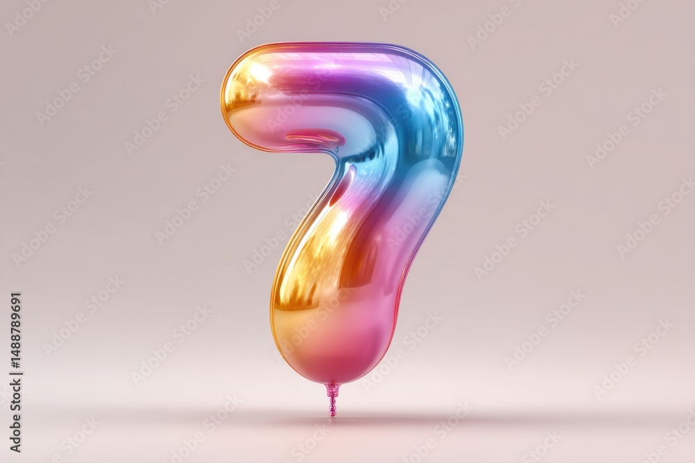 Poster a shiny, gradient number seven balloon floating gracefully against a soft, pastel backdrop creating 