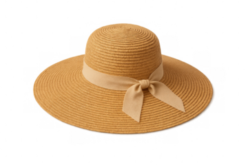 Vintage straw sunhat with decorative ribbon, complementing casual summer attire, shielding wearer from bright sunlight