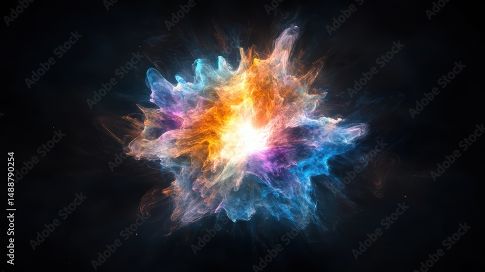 Poster dynamic cosmic explosion outer space digital art abstract environment vibrant colors visual concept