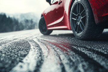 Smooth asphalt, car tires leave clear marks after sudden braking