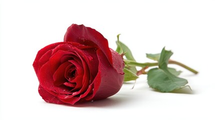 A 4K photo of single Red Rose on White Background.