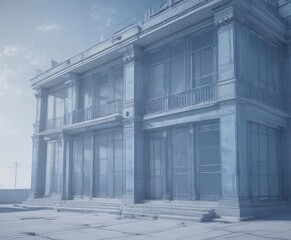 Blueprint overlay with faded blue photo effect, architectural lines, old, shade