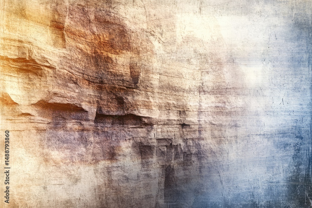 Poster textured wall with rock-like patterns and an ombre effect, transitioning from warm orange to cool bl