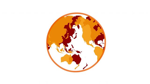 Transparent earth rotating. World repeating cycle flat animation. Formation of the day night. Soil color, orange, dark world rotates. Oceans and seas are transparent, turning globe.  Clean video	