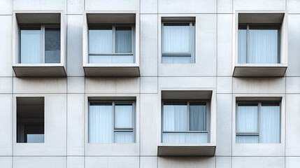 Fototapeta premium Modern Apartment Building Facade with Geometric Window Designs