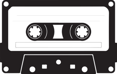Black and White Cassette Tape Icon Illustration