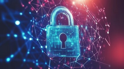 Digital lock with intricate network graphic design.