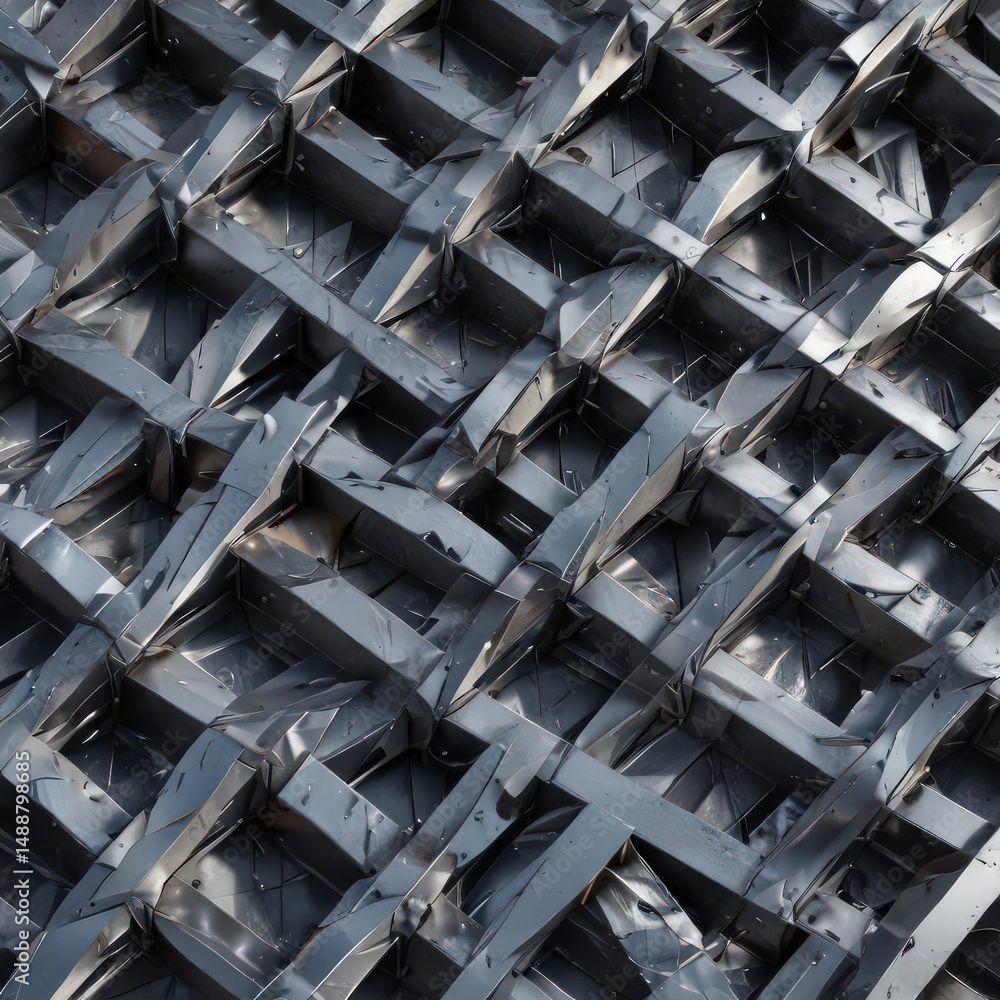 Poster interwoven metallic structures, sharp angles, seamless pattern, shapes, pattern