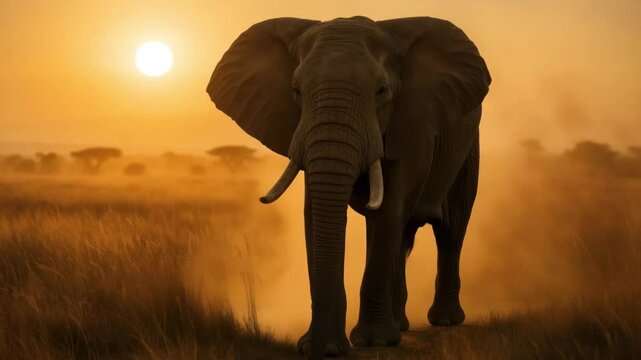 Elephant africa wildlife safari animal sunset african nature travel adventure tourism wild beast mammal  100 4k uhd video