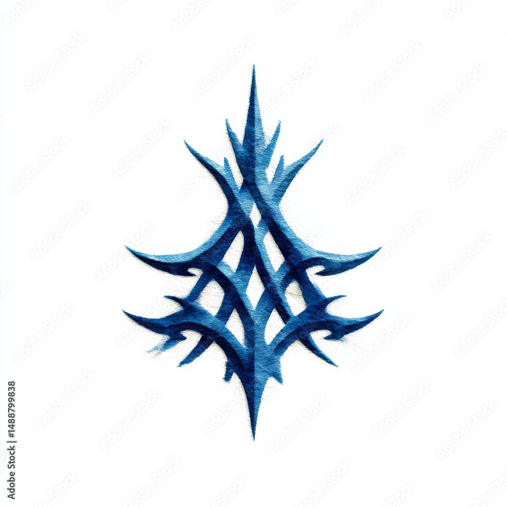 Poster Abstract Blue Geometric Design with Sharp Points on White Background, resembling a stylized tree.
