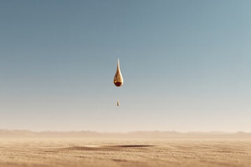 Golden teardrop falling over a barren landscape.