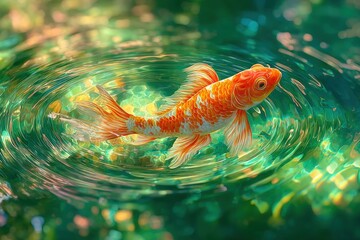 Vibrant goldfish gracefully swimming in rippling water.