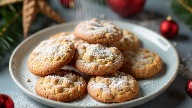 Plate presenting christmas cookies surrounded
