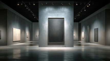 Modern gallery interior showcasing empty canvases.