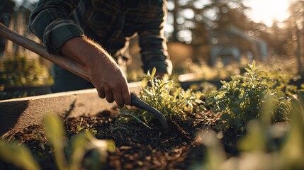Man planting a tree in garden for mental health and self-care