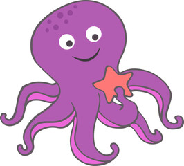 Cute Octopus holding on starfish