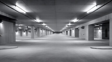 A 4K photo of newly built empty parking garage of the shopping center.