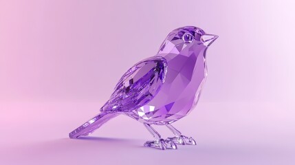 Purple crystal bird sculpture on soft gradient background