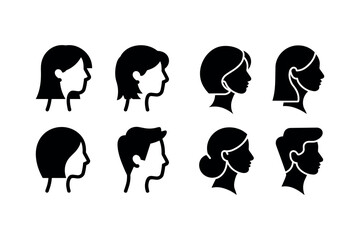 Vector Set of Diverse Human Profile Silhouettes with Different Hairstyles