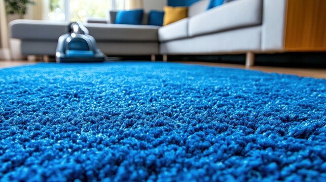 Clean blue carpet, vacuum nearby - Powered by Adobe