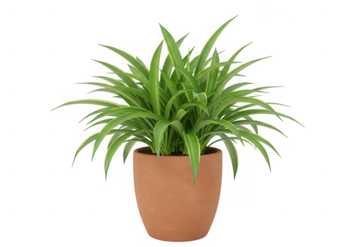 Spider plant houseplant in pot isolated on transparent background