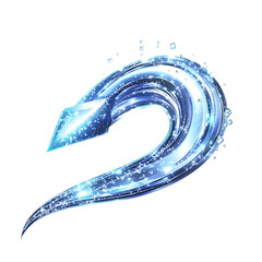 A Glowing Mercury Arrow with Liquid Metal Waves Isolated on Transparent Background